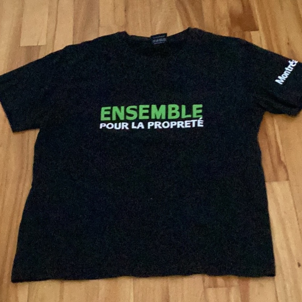 Black T-Shirt with Green and White Text